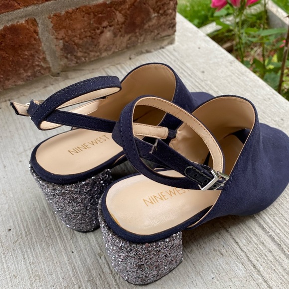 Nine West navy ankle strap chunky glitter heals Women’s size 6.5M - Picture 5 of 6